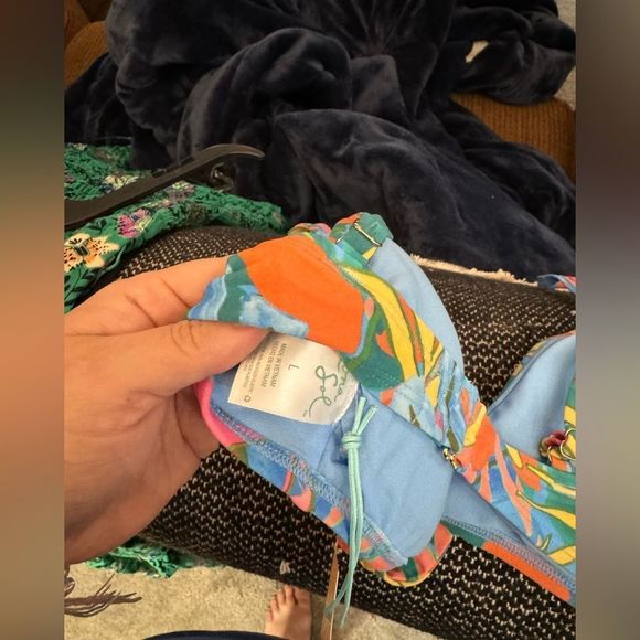 Kona Sol Women's Abstract Tropical Print Tie-Front Bikini Top NWT Size L - Picture 7 of 7